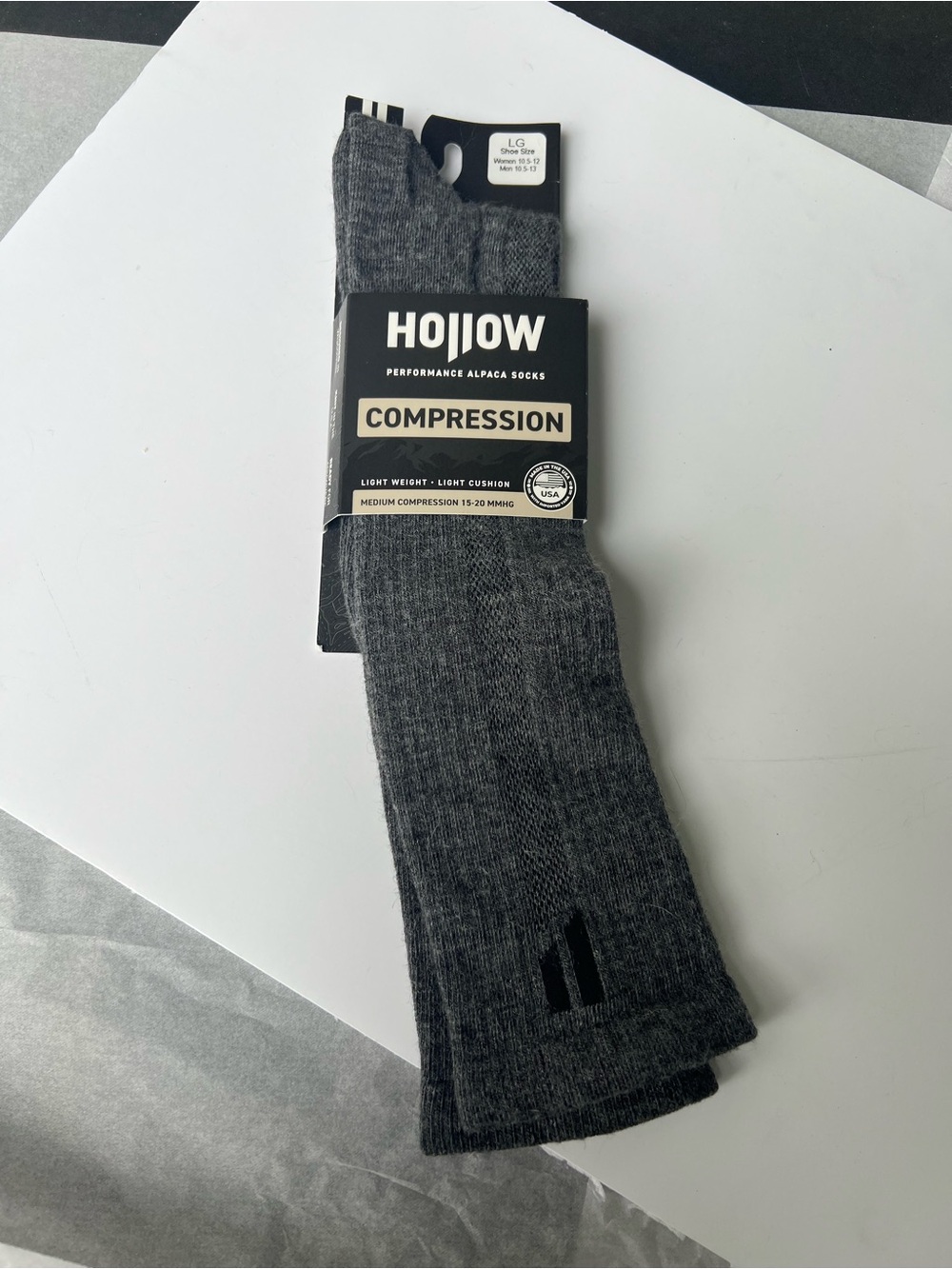 Baby Alpaca Hollow Compression Socks Gray Skiing Performance USA L